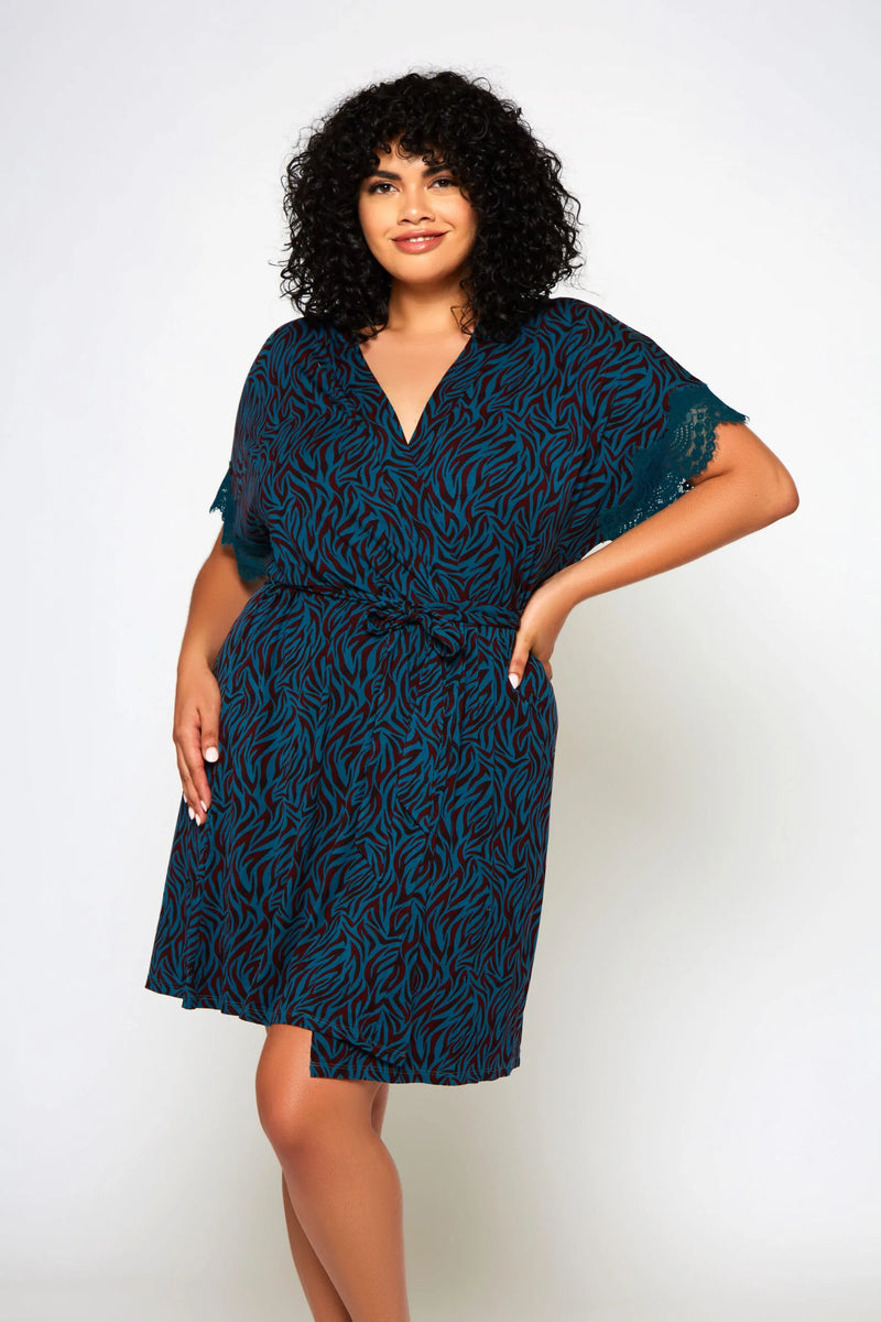 ADELA Animal Print Lace Robe in Plus size from iCollection at Belle Lacet
