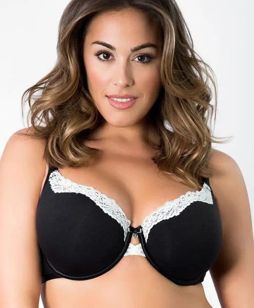 New Curvy Couture Cotton Luxe Unlined Underwire Black Bra Size 38D