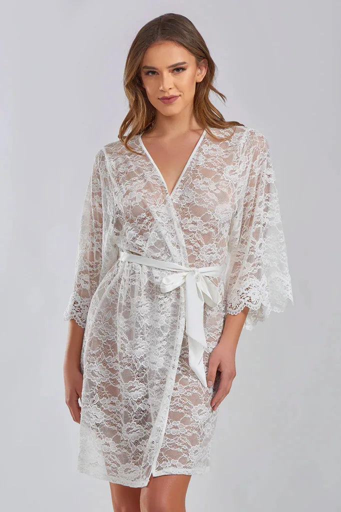 iCollection Jasmine Allover Lace Medium Length Robe at Belle Lacet Lingerie
