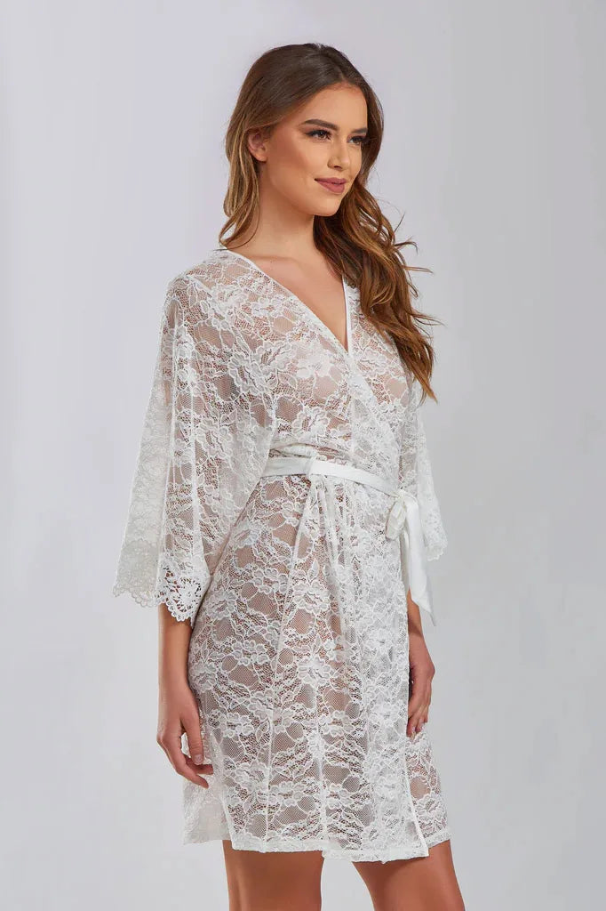 iCollection Jasmine Allover Lace Medium Length Robe at Belle Lacet Lingerie