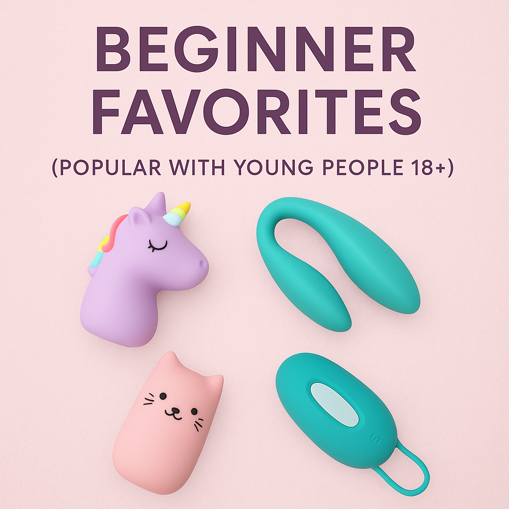 four small toys on a peach background