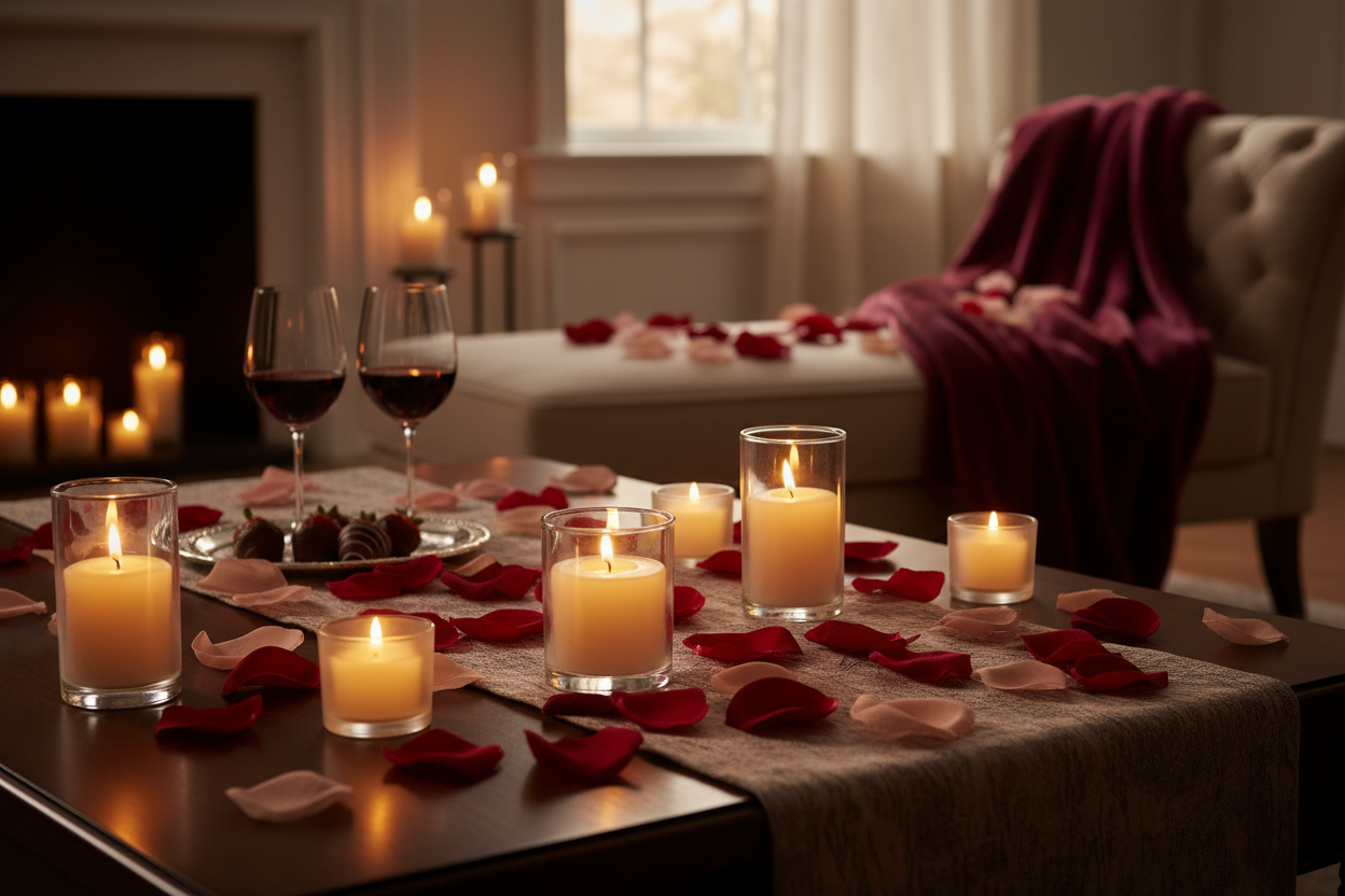 Massage and scented candles for intimate ambiance