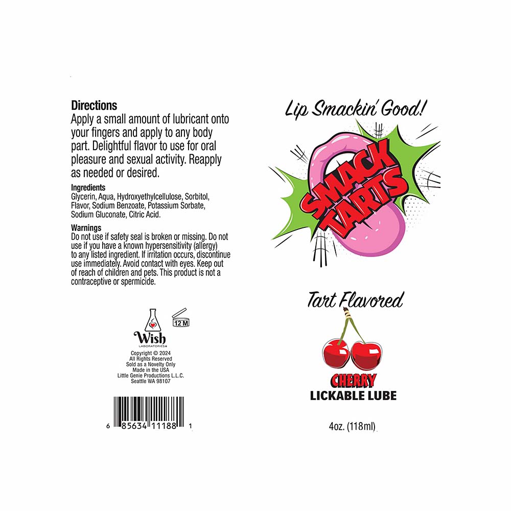 Smack Tarts Lick Sour Cherry Lube 4oz-Belle Lacet Lingerie