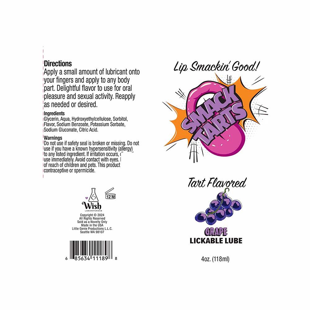 Smack Tarts Lick Sour Grape Lube 4oz-Belle Lacet Lingerie