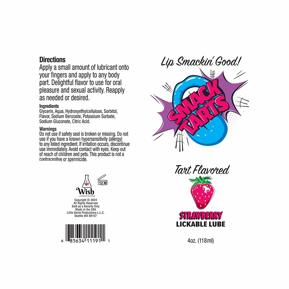 Smack Tarts Lick Sour Strawberry Lub 4oz-Belle Lacet Lingerie