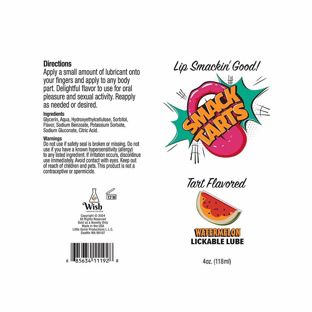 Smack Tarts Lick Sour Watermelon Lub 4oz-Belle Lacet Lingerie