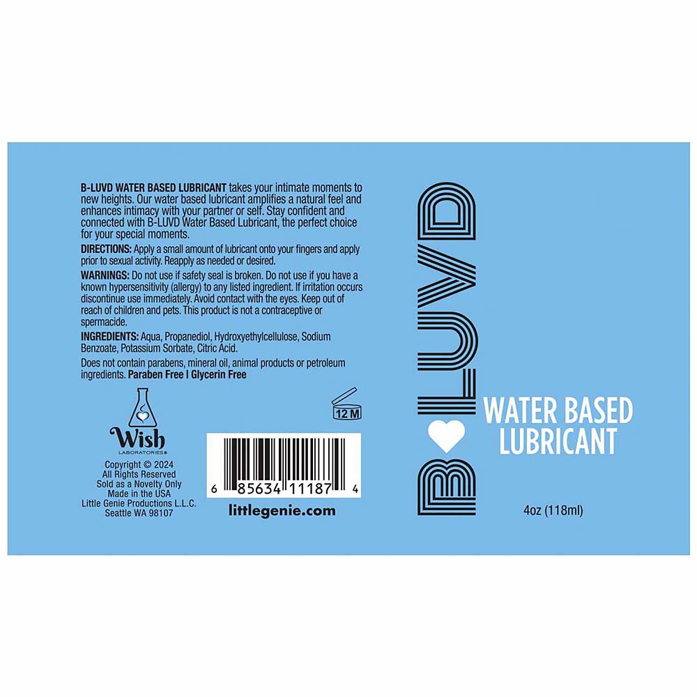 B-Luvd Water-Based Lubricant 4oz-Belle Lacet Lingerie