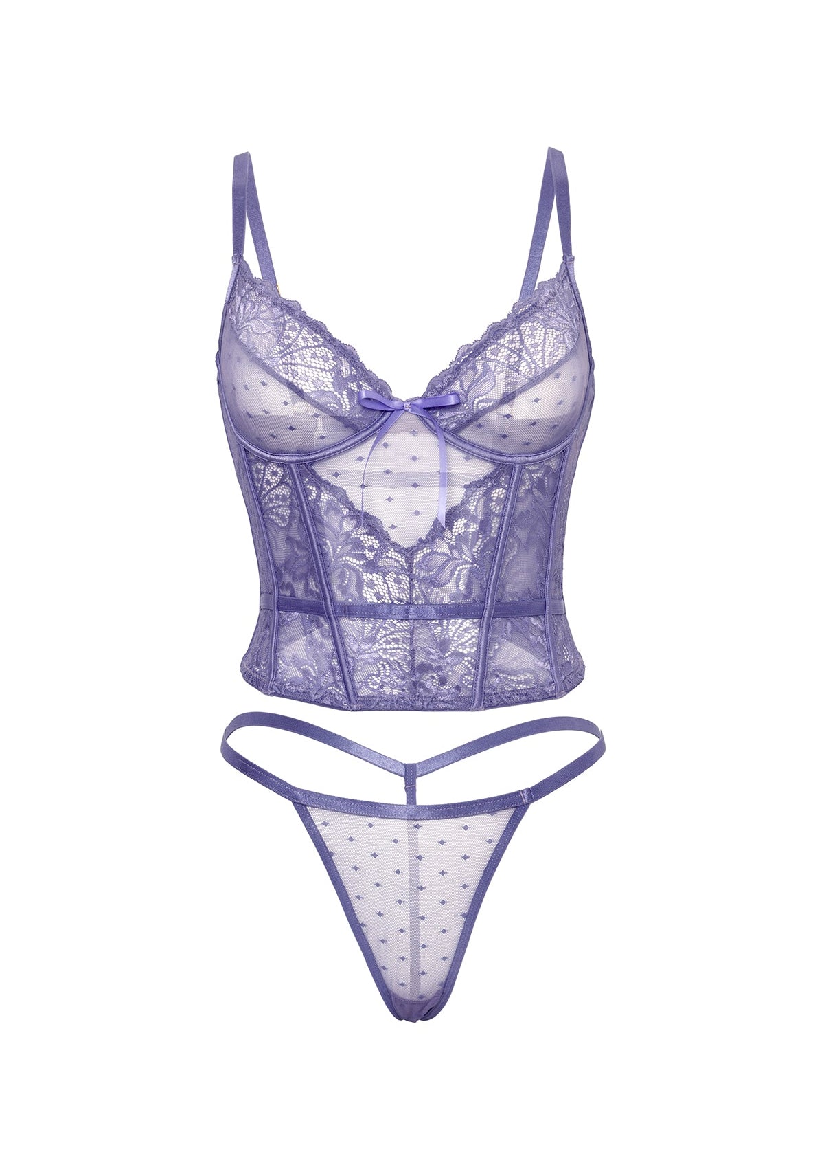 Purple lace lingerie set on a white background