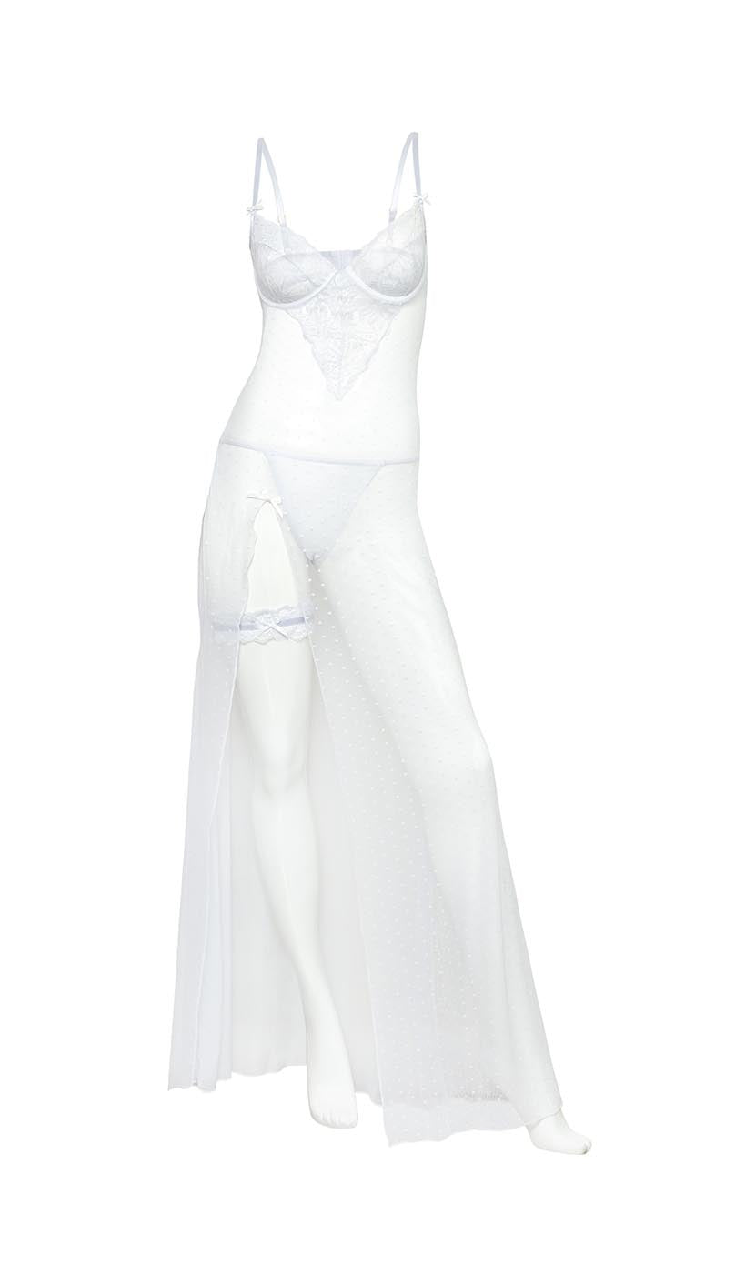 White slip dress on a white background