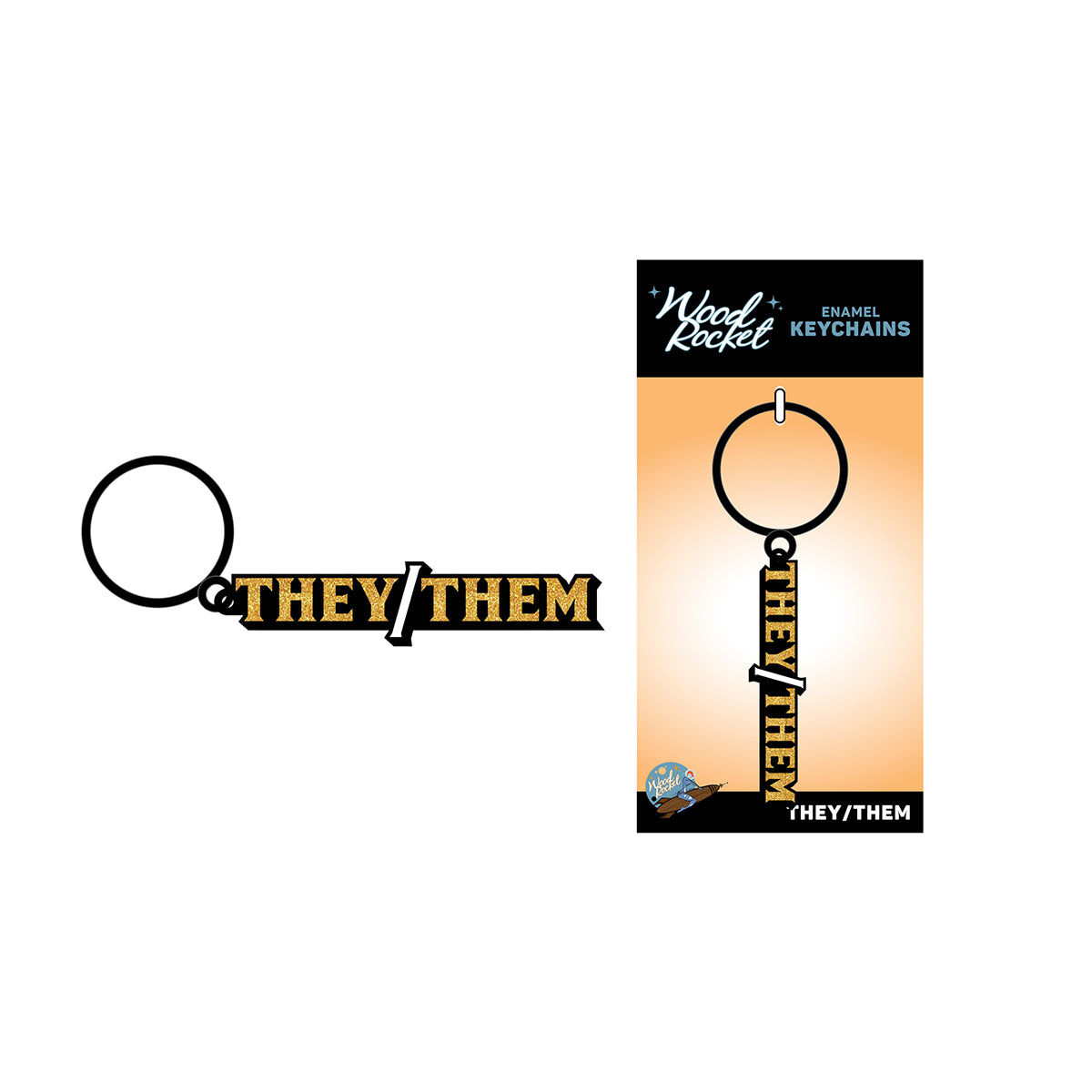Wood Rocket They/Them Keychain-Belle Lacet Lingerie