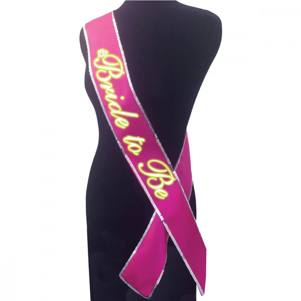 Bride To Be Pink Glow in The Dark Sash at Belle Lacet Lingerie