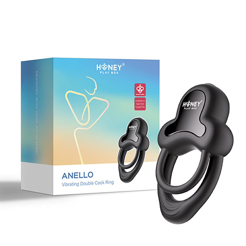 Honey Play Box Anello App-Controlled Vibrating Double Cock Ring with Clitoral Stimulator Black-Belle Lacet Lingerie