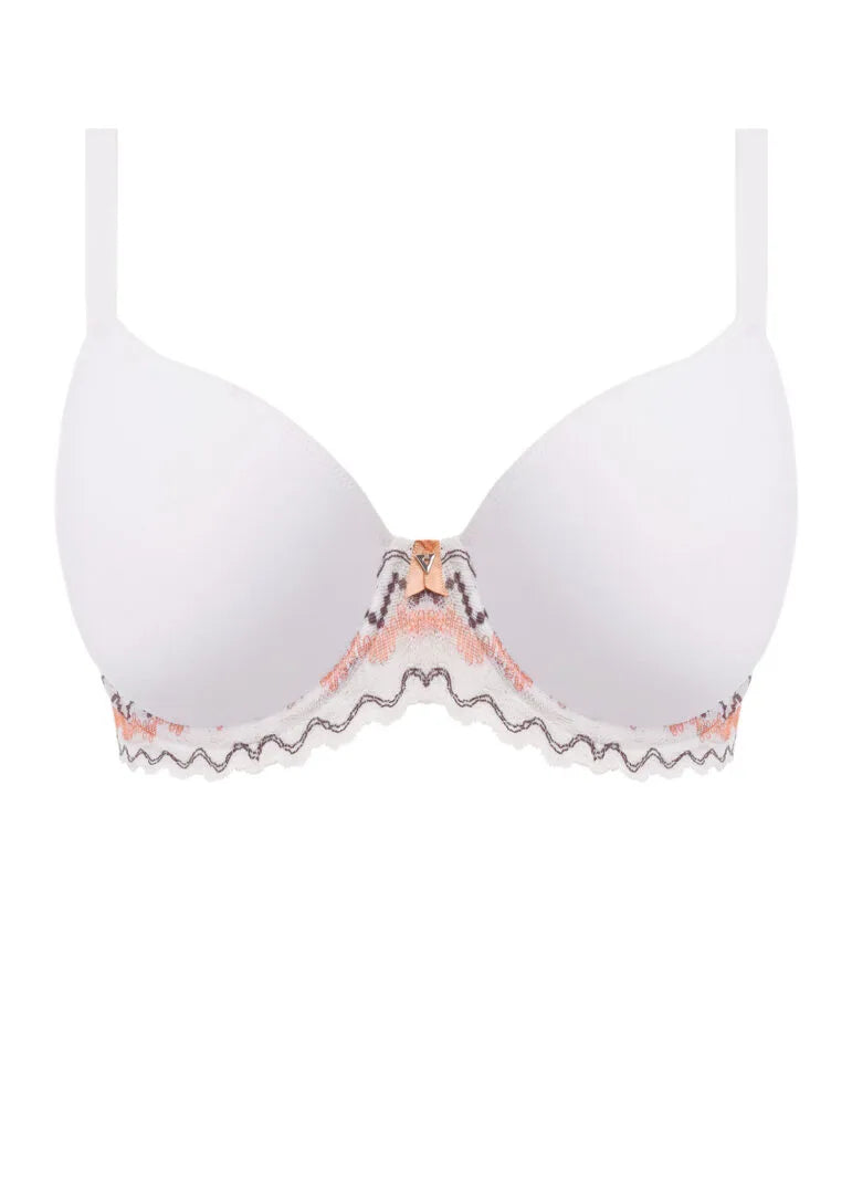 Festival Vibe Molded Plunge Bra from Freya in White/Coral at Belle Lacet Lingerie.