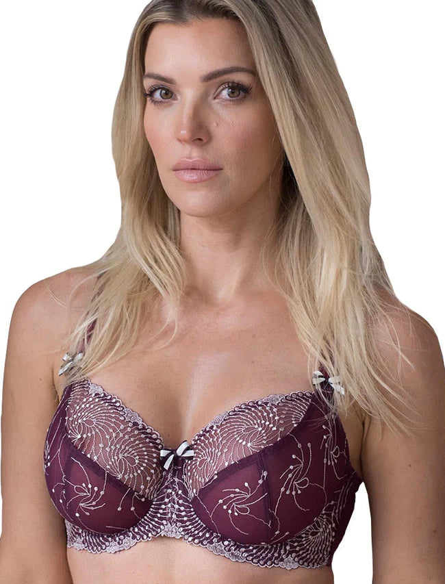 Dark Lilac bra with silver trim. Nicole See-Thru Underwire Bra from Fit Fully Yours