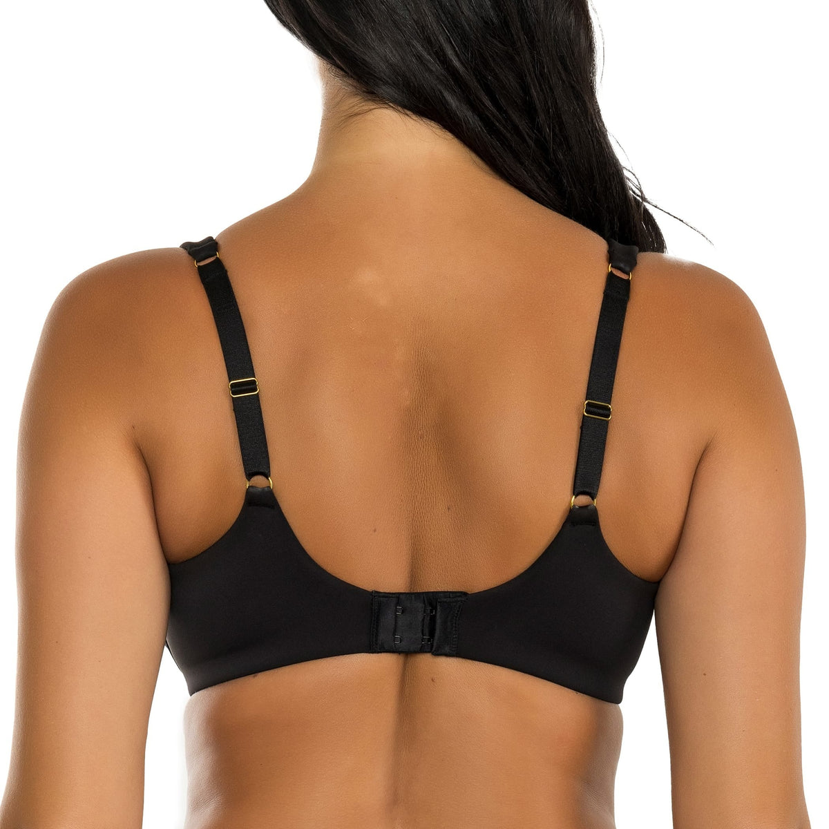 Back view of the PARFAIT Emily Full Bust Seamless Underwire Bra with adjustable straps and hook-and-eye closure in black.