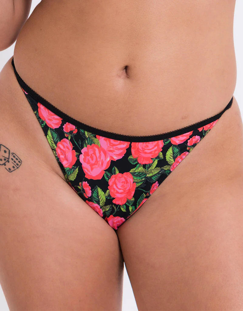 Front view of the Curvy Kate Boost in Bloom Thong with a floral print.