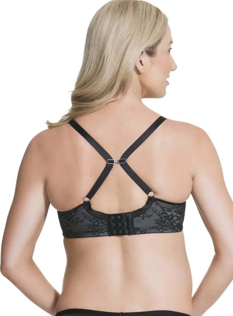 Back View of the Cake Waffles 3D Spacer Contour Nursing Bra in black with J-Hook