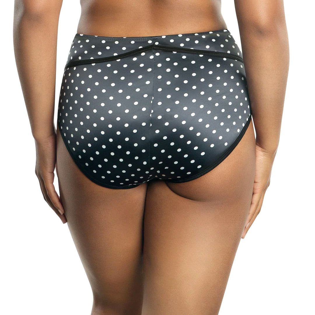 Black polka dot high-waisted panty bottom on a white background