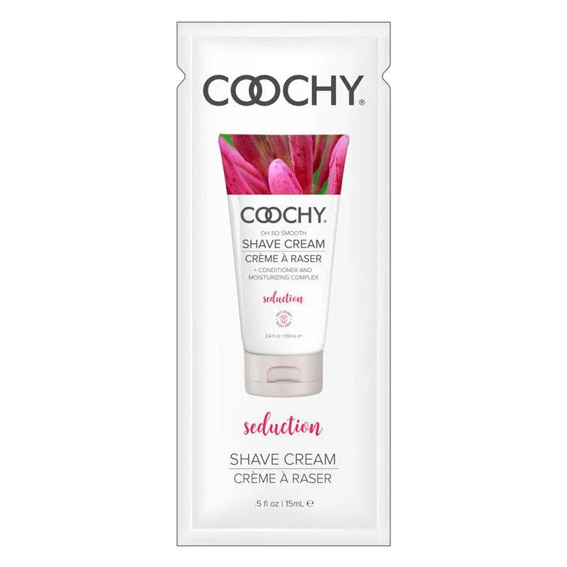 Coochy Shave Cream packaging with floral design on a white background