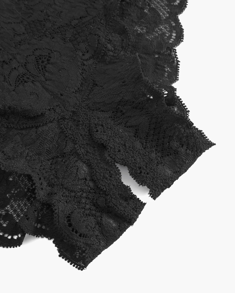 Close-up of black lace fabric on a white background