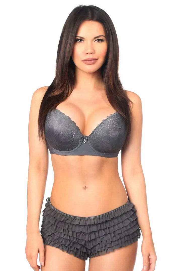 Grey Ruffle Panty with bow by Daisy Corsets at Belle Lacet Lingerie