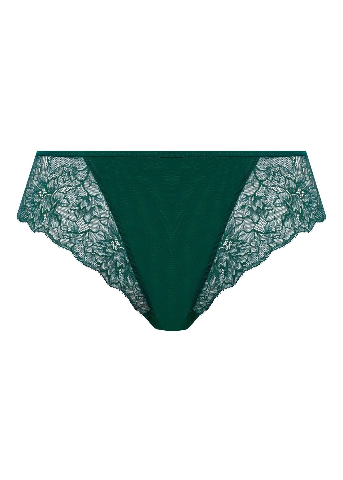 Green lace underwear on a white background