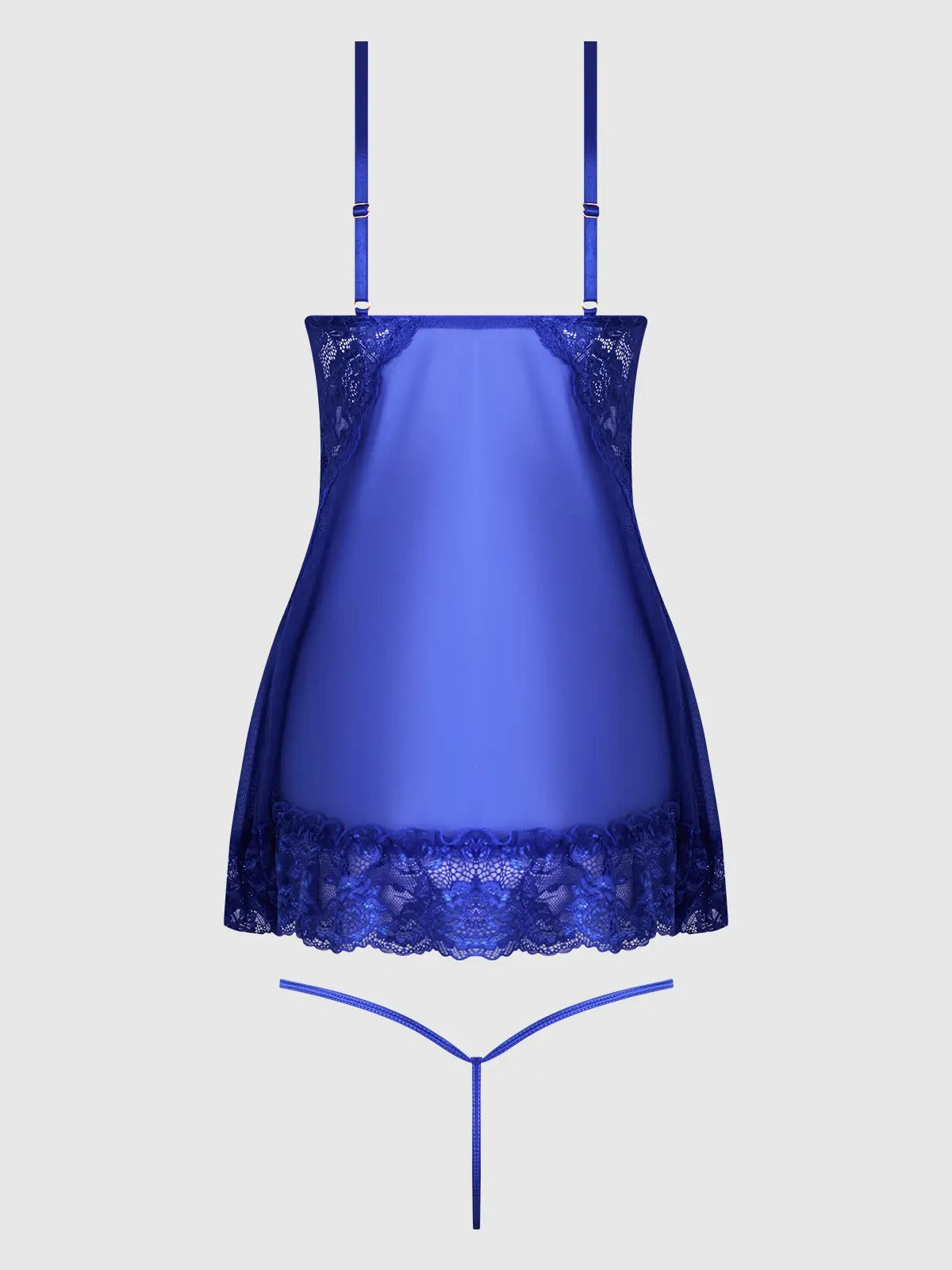 Blue lace nightgown on a light gray background