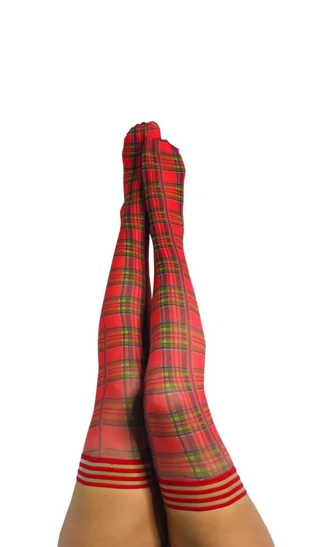 Grace Red Plaid Thigh Highs by Kixies at Belle Lacet Lingerie