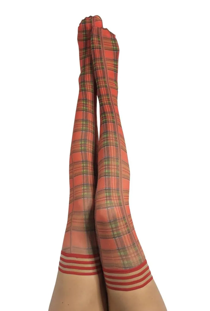 Grace Red Plaid Thigh Highs by Kixies at Belle Lacet Lingerie
