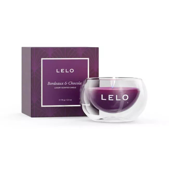 ELO Bordeaux & Chocola scented candle with packaging on a white background