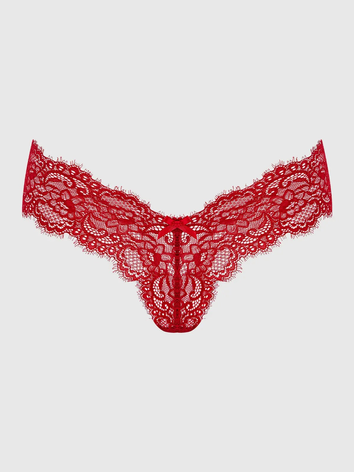 Red lace lingerie on a light gray background