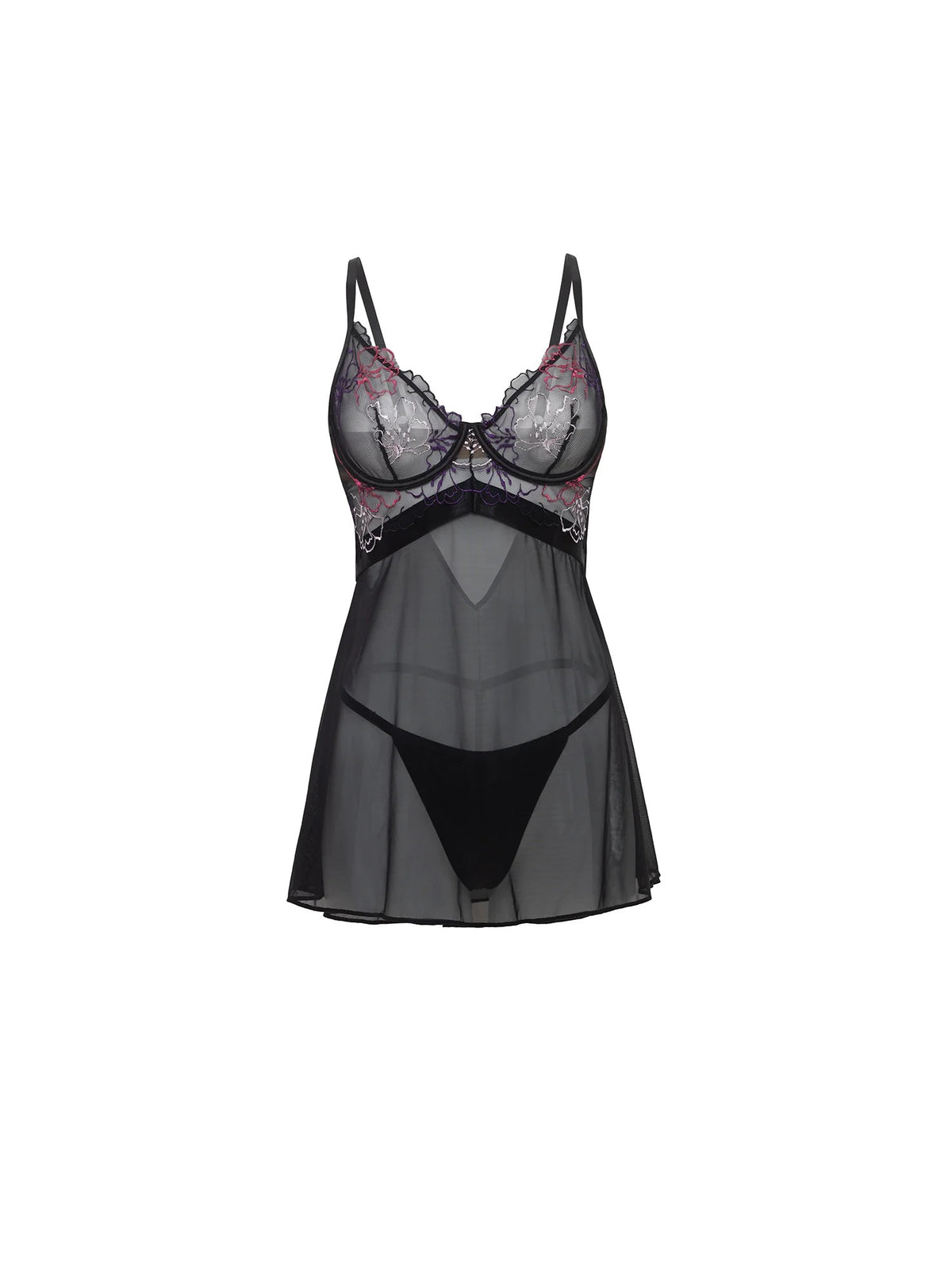 Black lace lingerie set on a white background