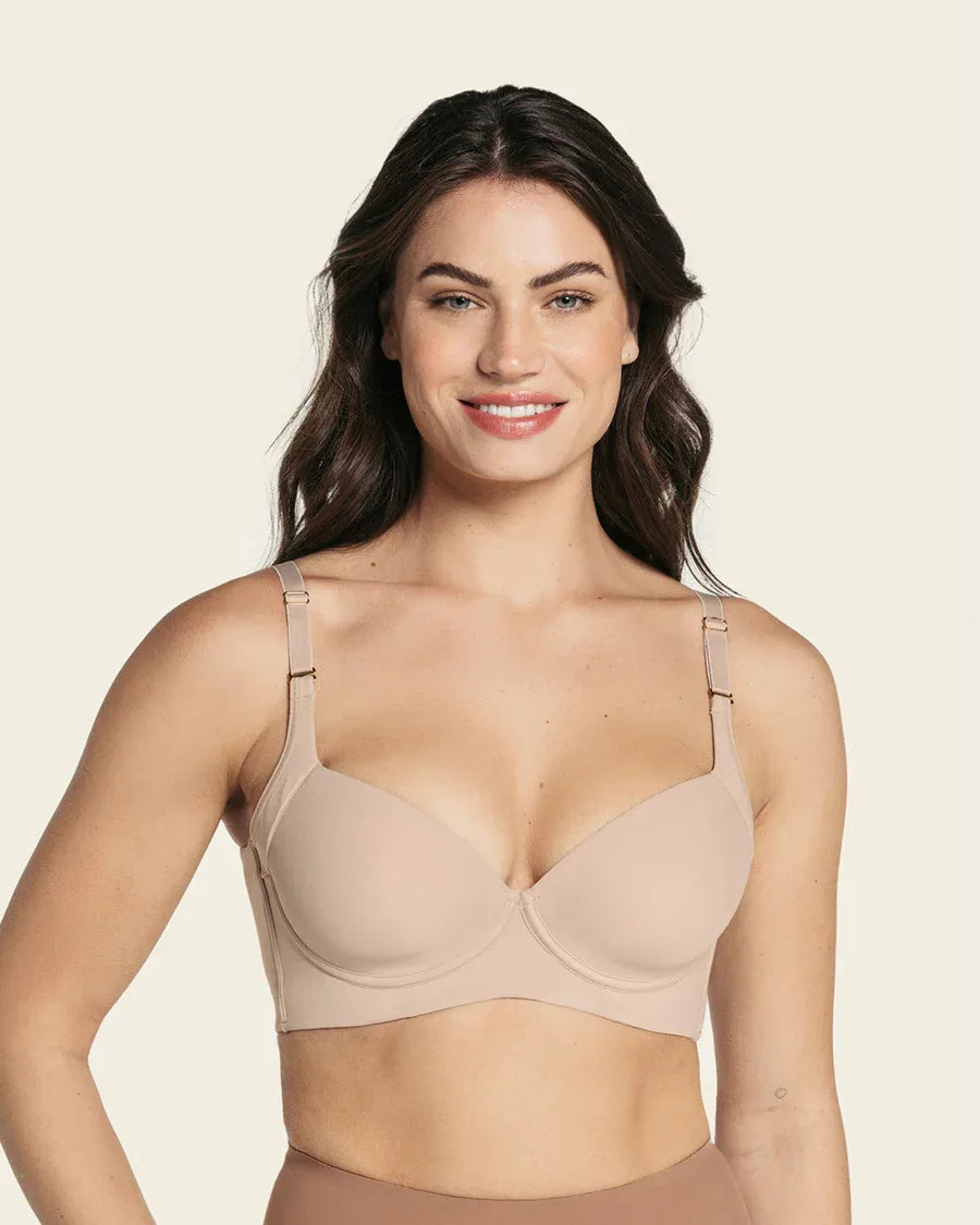 High profile back smoothing bra with soft full coverage cups at Belle Lacet Lingerie