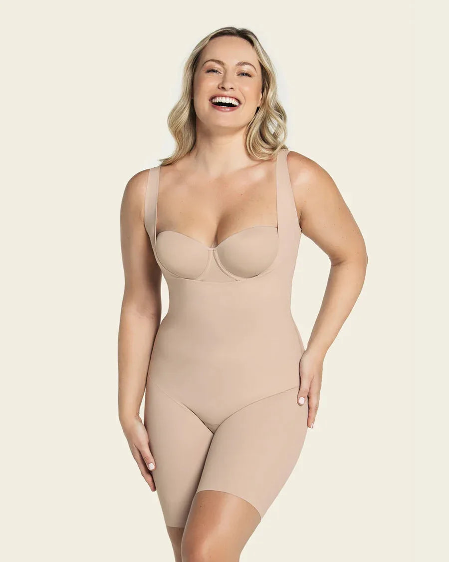 Chantelle Lingerie Basic Shaping Open Bust Mid Thigh Shaper In Ultra Nude