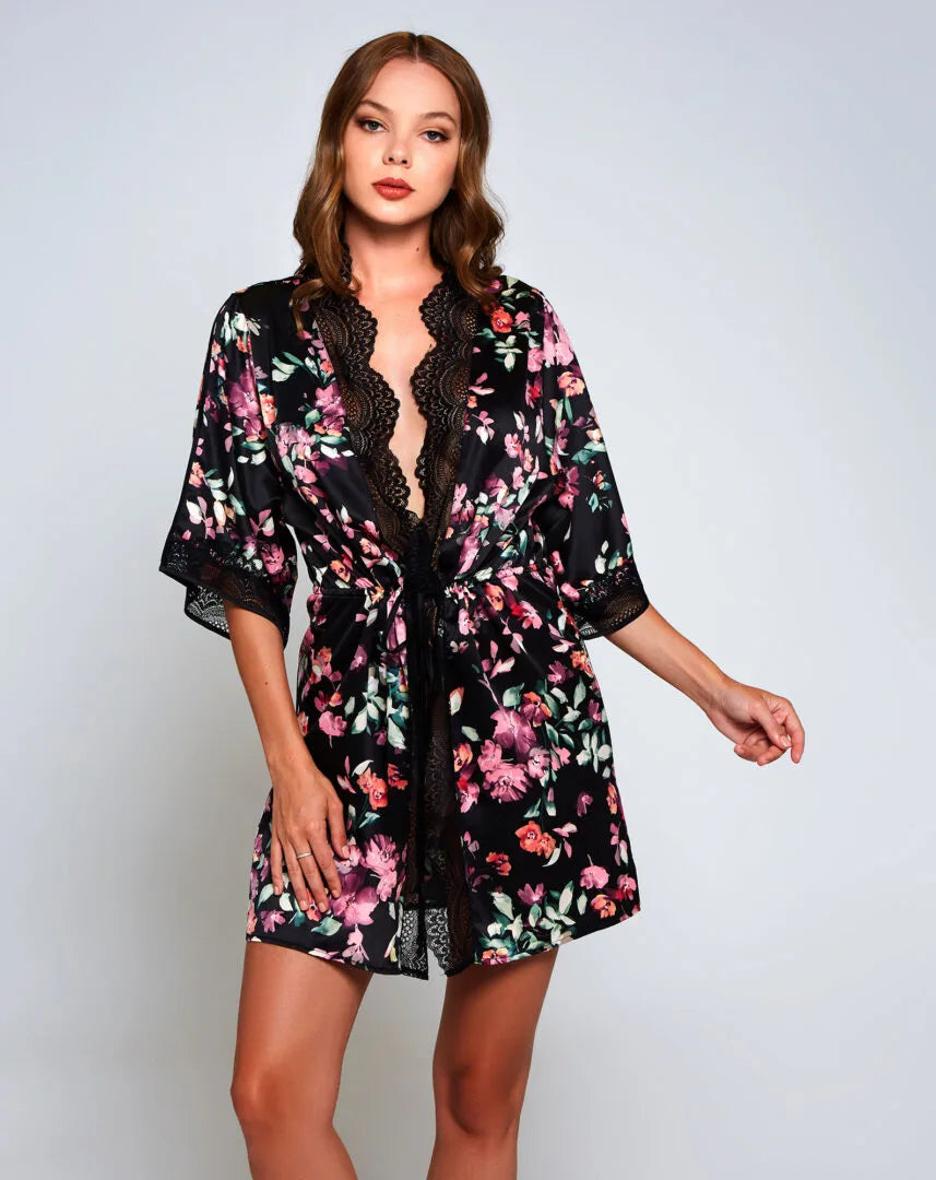 LUCIA Robe with Lace Sleeves at Belle Lacet Lingerie.
