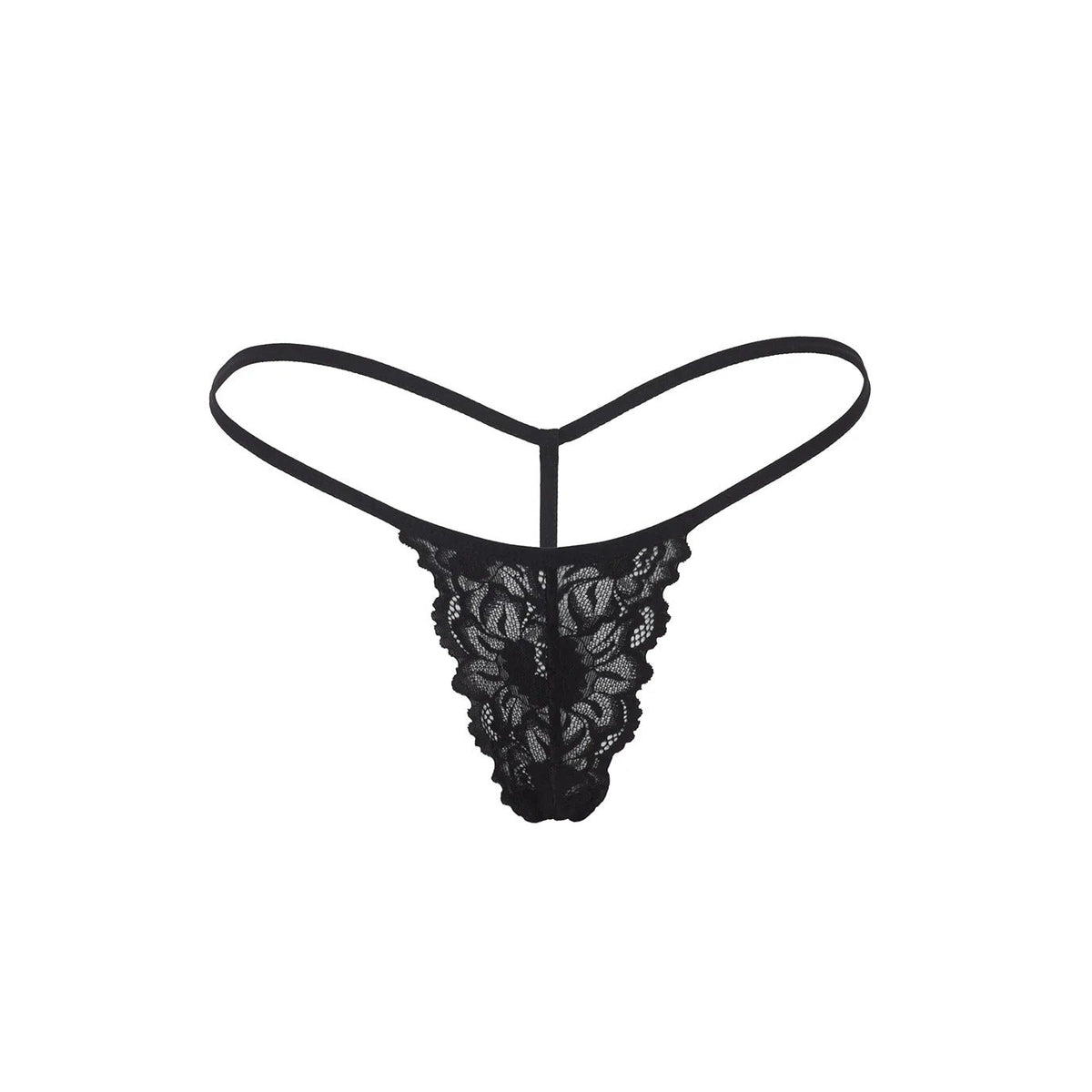 Black lace thong on a white background