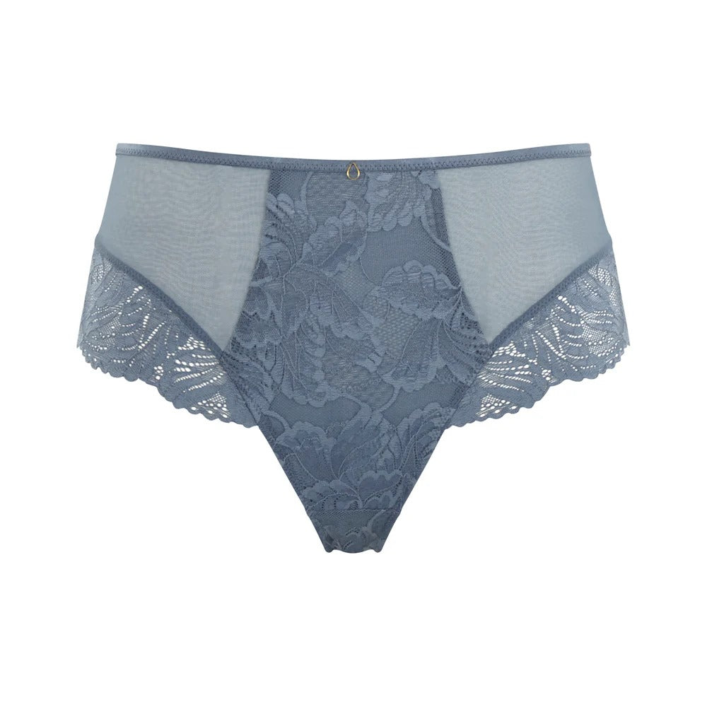Blue lace underwear on a white background