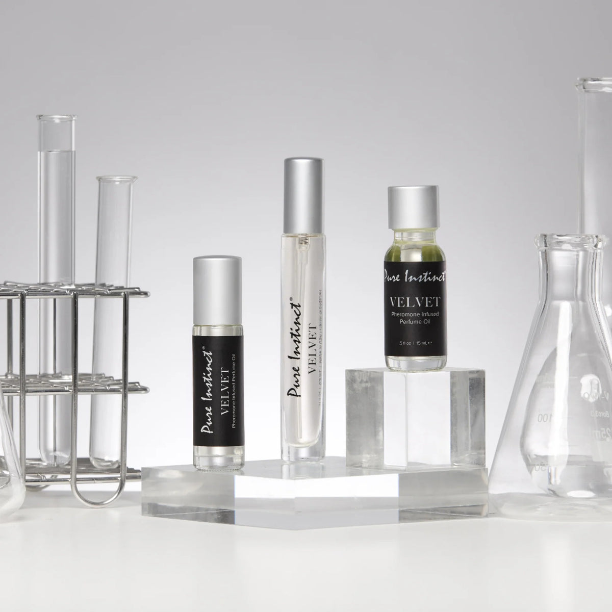 Skincare products with 'Pure Instinct' branding on a white background