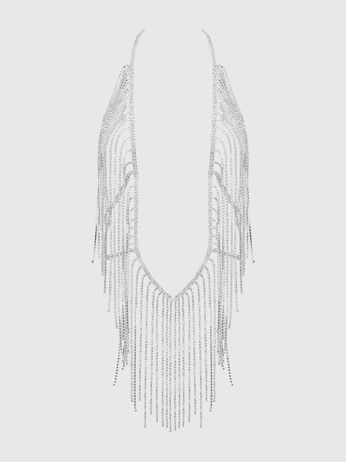 Sparkling rhinestone plunge teddy with cascading fringe and adjustable straps. Bold, glamorous, and designed to stand out.