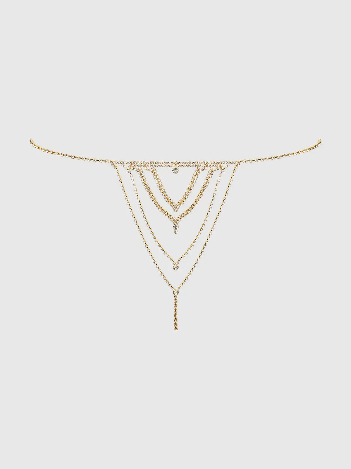 Partial view of a person wearing a thong with a neutral background