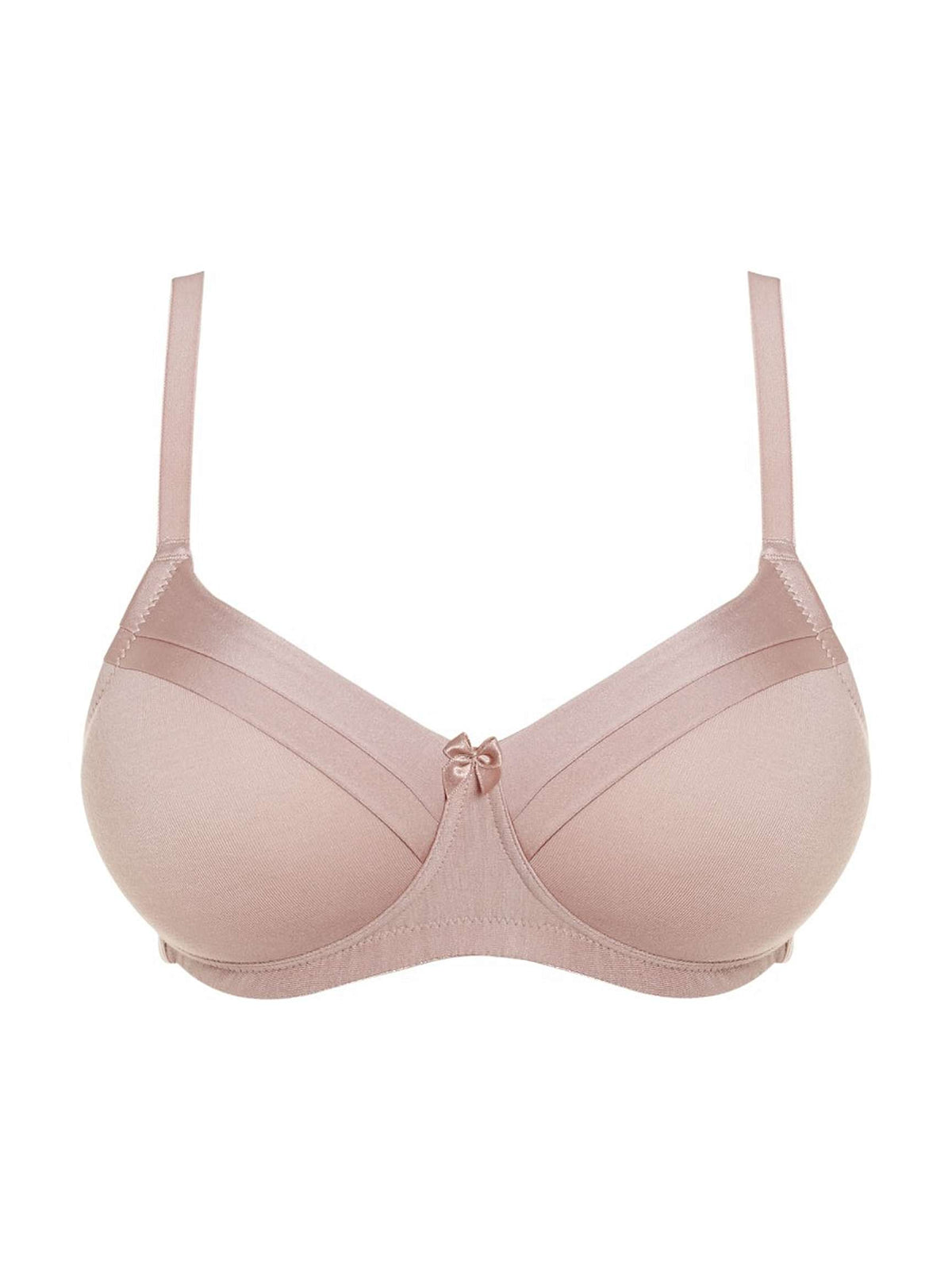 product view iin blush. The Maisie CARESS Soft-Cup Bra offers both comfort and style, with a beautiful design including satin cuff detailing and a charming bow. 