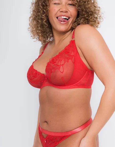 Stand Out Scooped Plunge Bra by Cruvy Kate in Fiery Red at Belle Lacet Lingerie