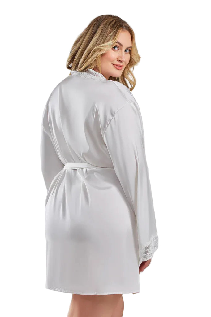 iCollection Elissa Satin Robe with Lace NeckLine-Belle Lacet Lingerie