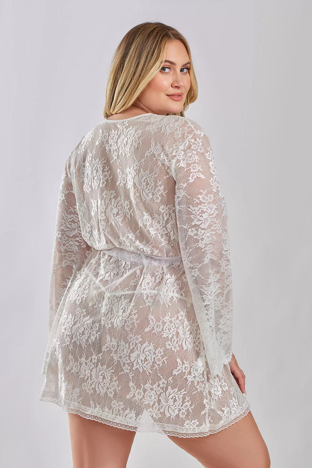 Scallop Edge Lace Robe from iCollection at Belle Lacet Lingerie