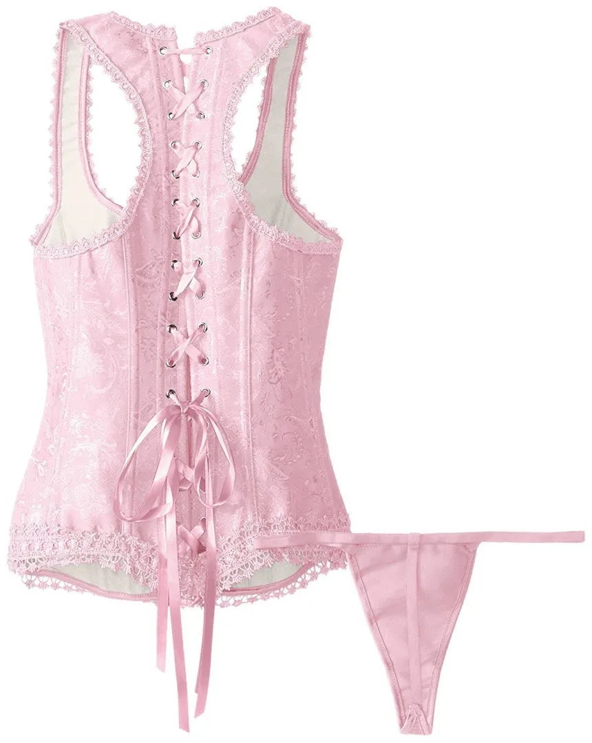 Brocade Racerback Corset with G-String at Belle Lacet Lingerie