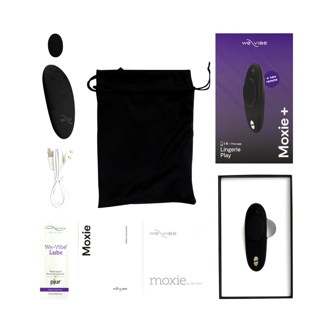 We-Vibe Moxie+ Wearable Clitoral Vibrator Satin Black-Belle Lacet Lingerie