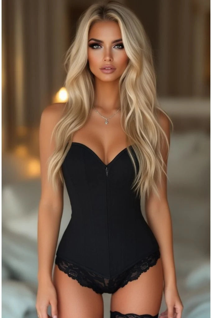 Daisy Lavish Black Cotton Overbust Corset with lace-up back
