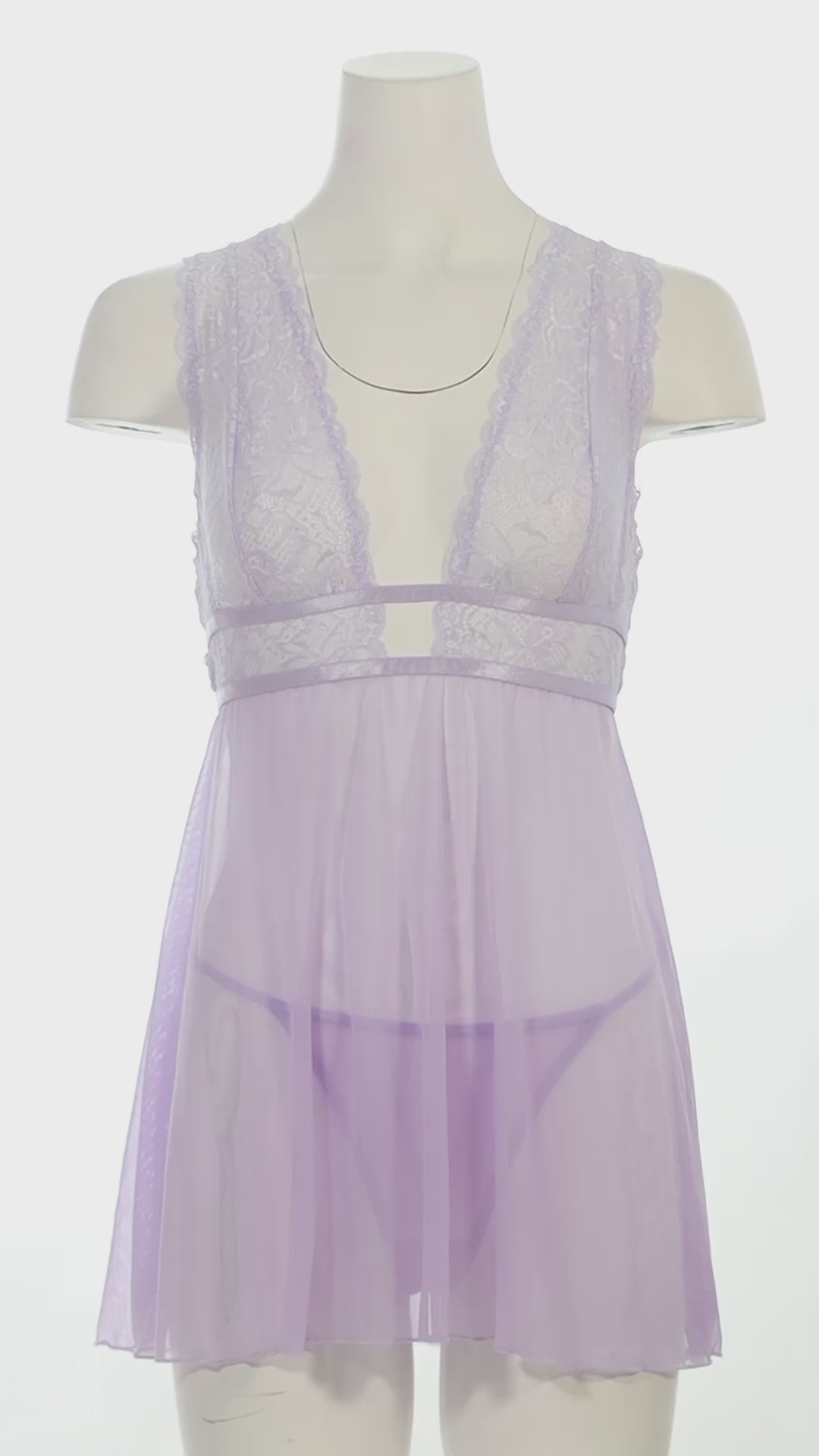 Mannequin wearing the Stassi Sheer Babydoll Set with lace cups and mesh body.