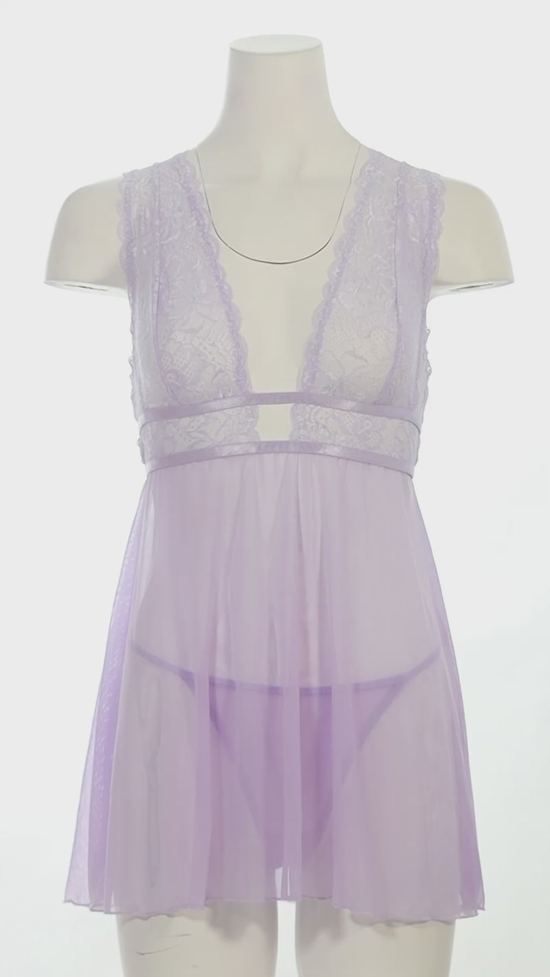 Mannequin wearing the Stassi Sheer Babydoll Set with lace cups and mesh body.